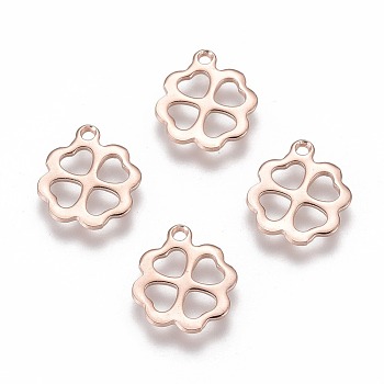 201 Stainless Steel Charms, Clover, Rose Gold, 12x11x0.8mm, Hole: 1.2mm