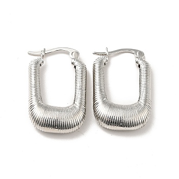 Rack Plating Brass Rectangle Thick Hoop Earrings for Women, Platinum, 25x16x5.5mm, Pin: 0.8mm