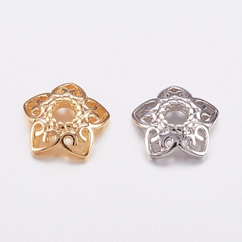 Brass Bead Caps, Long-Lasting Plated, 5-Petal, Cadmium Free & Lead Free, Mixed Color, 8x2mm, Hole: 1.5mm