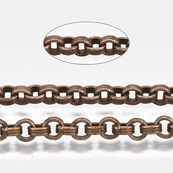 Iron Groove Link Rolo Chains, Unwelded, with Spool, Red Copper, 4.2x1.6mm, about 82.02 Feet(25m)/roll