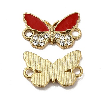 Alloy Crystal Rhinestone Connector Charms, Butterfly Links with FireBrick Enamel, Light Gold, 11x17.5x2mm, Hole: 2mm