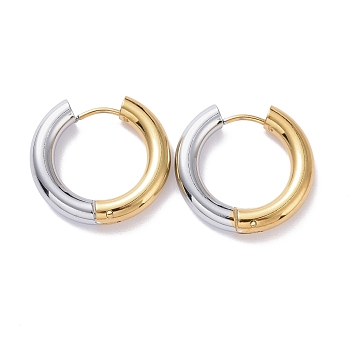Two Tone 304 Stainless Steel Hinged Hoop Earrings for Women, Golden & Stainless Steel Color, 6 Gauge, 21x22x4mm, Pin: 1mm