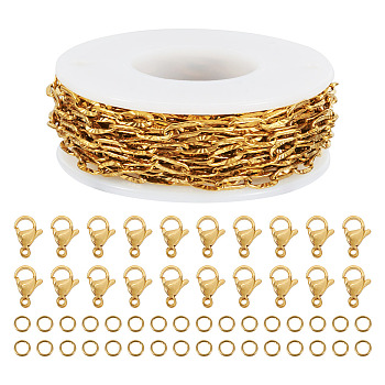 DIY 304 Stainless Steel Paperclip Chains Bracelet Necklace Making Kit, Jewelry Set Making, Real 18K Gold Plated, Chain Links: 7.8x3.5x0.7mm, 5m