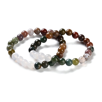 Natural Grey Agate and Indian Agate Baeds Stretch Bracelets for Women Men, Inner Diameter: 2-3/8 inch(6cm)