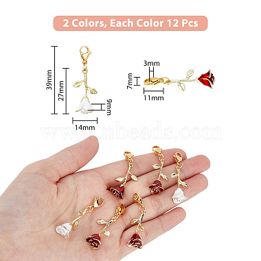 dicosmétique 24pcs 2 couleurs alliage émail rose pendentif décorations(HJEW-DC0001-01)-2