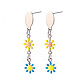 Flower Enamel Long Dangle Stud Earrings(EJEW-N049-03A)-1
