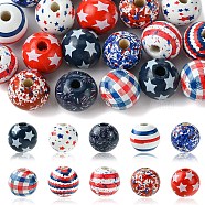 20Pcs 10 Styles Printed Natural Wooden Beads, Round, Mixed Color, 15.5~16x14~15mm, Hole: 3.5~4.2mm, 2pcs/style(WOOD-YW0001-19)