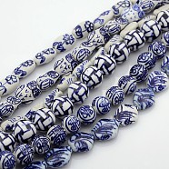 Mixed Styles Handmade Blue and White Porcelain Ceramic Beads Strands, 12~18x7~13x7~11mm, Hole: 2mm, about 22~28pcs/strand, 14.96 inch(PORC-L018-03)