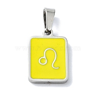 304 Stainless Steel Pendants, with Enamel, Stainless Steel Color, Rectangle with Constellation Charms, Leo, 16x11x1.5mm, Hole: 5.5x3mm(STAS-C097-56P-04)