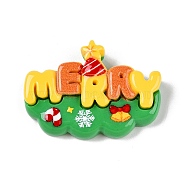 Christmas Opaque Resin Decoden Cabochons, Word Merry, Lime Green, 23x32x8mm(RESI-N039-114B)