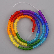 7 Colors Rainbow Color Frosted Glass Beads Strands, Segmented Multi-color Beads, Faceted Rondelle, Mixed Color, 3x2.5mm, Hole: 0.6mm, about 189pcs/strand, 16.77 inch(42.6cm)(FGLA-T002-02B)