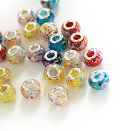 Rondelle Lampwork Large Hole European Beads, with Silver Color Plated Brass Cores, Mixed Color, 13~14x10~11mm, Hole: 5mm(X-LPDL-R003-02)