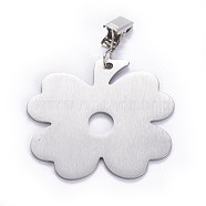Stainless Steel Tablecloth Pendants, with Clips, Four Leaf Clover, Stainless Steel Color, 96.5mm, Clover: 68.2x70.8x2mm(X-STAS-WH0013-05P)