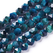 Natural Tiger Eye Beads Strands, Dyed & Heated, Faceted Star Cut Beads, Steel Blue, 7~8mm, Hole: 1mm, about 47~48pcs/strand, 15.2 inch~15.5 inch(38.5~39.5cm)(G-I217-B-01E)