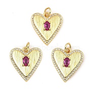 Rack Plating Real 18K Gold Plated Brass Pendants, with Cubic Zirconia, Long-Lasting Plated, Lead Free & Cadmium Free, Heart, Fuchsia, 21x16x3.5mm, Hole: 3mm(KK-B077-23G)