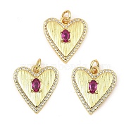 Rack Plating Real 18K Gold Plated Brass Pendants, with Cubic Zirconia, Long-Lasting Plated, Lead Free & Cadmium Free, Heart, Fuchsia, 18x16x3.5mm, Hole: 3mm(KK-B077-23G)