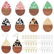 Olycraft Earring Making Kits, Including Resin & Walnut Wood Pendants, Brass Earring Hooks, Brass Jump Rings, Teardrop, Mixed Color, 47.5~48x31.5x3mm, Hole: 2mm(DIY-OC0007-23)