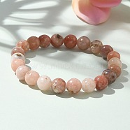 Natural Plum Blossom Jade Beads Stretch Bracelets, Round, 2 inch~2-1/8 inch(5.2~5.5cm), Beads: 8~9mm(X-BJEW-F380-01-B08)