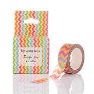 Wave Pattern DIY Scrapbook Decorative Paper Tapes, Adhesive Tapes, Colorful, 15mm, 10m/roll, 1roll/box(DIY-K001-M07)