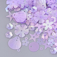 Ornament Accessories, PVC Plastic Paillette/Sequins Beads, Frosted, Mixed Shapes , Lilac, 3~13.5x3~13.5x0.2mm, Hole: 0.9~1.5mm(PVC-T005-065D)