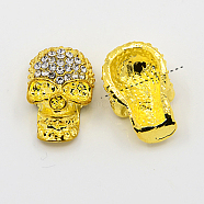 Alloy Rhinestone Beads, Grade A, Skull, Golden, 23x14x7mm, hole: 2mm(RB-G092-G)
