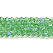 Transparent Electroplate Glass Beads Strands, AB Color Plated, Faceted, Bicone, Light Green, 4x4mm, Hole: 0.8mm, about 87~98pcs/strand, 12.76~14.61 inch(32.4~37.1cm)(GLAA-F029-4mm-D24)