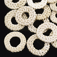 Handmade Reed Cane/Rattan Woven Linking Rings, For Making Straw Earrings and Necklaces,  Ring, Lemon Chiffon, 28~34x4~5mm, Inner Diameter: 8~15mm(WOVE-T005-07B)