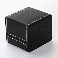 Rectangle Imitation Leather Ring Boxes, Black, 6.8x6x5.8mm(LBOX-F001-04)