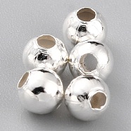 Brass Spacer Beads, Long-Lasting Plated, Round, 925 Sterling Silver Plated, 3.5mm, Hole: 1.4mm(KK-O133-010B-S)