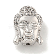 Brass Micro Pave Clear Cubic Zirconia Beads, Buddha Head, Platinum, 15x11x7mm, Hole: 1.5mm(ZIRC-P119-10P)