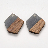 Transparent Resin & Walnut Wood Pendants, Waxed, Polygon, Gray, 20.5x18.5x3~4mm, Hole: 2mm(X-RESI-S384-003A-B01)