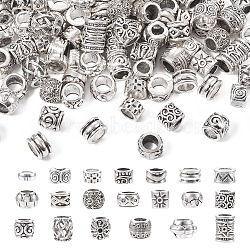 100Pcs 20 Styles Tibetan Style Alloy European Beads, Large Hole Beads, Mixed Shapes, Antique Silver, 8~12x7~12x3.8~9mm, Hole: 5~6x4.7~5mm, 5pcs/style(TIBE-TA0001-27)