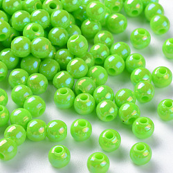 Opaque Acrylic Beads, AB Color Plated, Round, Lawn Green, 6x5mm, Hole: 1.8mm, about 4400pcs/500g(MACR-S370-D6mm-A06)