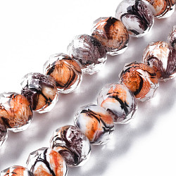 Handmade Lampwork Beads Strands, Inner Flower, Abacus, Faceted, Saddle Brown, 11.5x8.5mm, Hole: 1.5mm, about 45pcs/strand, 15.16 inch(38.5cm)(LAMP-T007-14C)