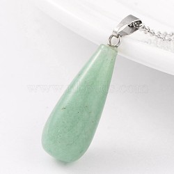 Teardrop Platinum Tone Brass Green Aventurine Pendants, 30x10mm, Hole: 5x8mm(G-F267-03C)