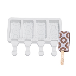 Food Grade DIY Rectangle Ice-cream Silicone Molds, Ice Pop Molds, for Making Ice Cream, 4 Cavities, White, 129x180x23mm, Inner Diameter: 69x35mm(DIY-D062-01B)