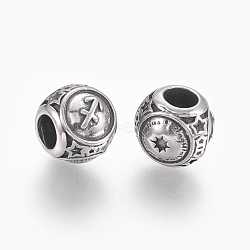 316 Surgical Stainless Steel European Beads, Large Hole Beads, Rondelle, Sagittarius, Antique Silver, 10x9mm, Hole: 4mm(STAS-P212-18P-10)