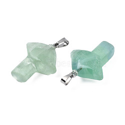 Natural Fluorite Pendants, with Stainless Steel Snap On Bails, Mushroom, Stainless Steel Color, 27.5~28.5x23~25x9.5~10.5mm, Hole: 3x5mm(G-R480-02G)