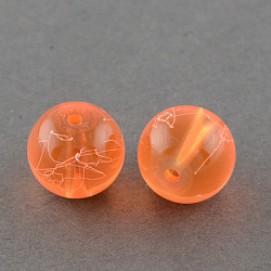 Drawbench Transparent Glass Beads Strands, Spray Painted, Round, Orange Red, 10mm, Hole: 1.3~1.6mm, about 80pcs/strand, 31.4 inch(X-GLAD-Q012-10mm-08)