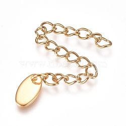 Vacuum Plating 304 Stainless Steel Chain Extender, Soldered Curb Chain, with Oval Charms, Golden, 58~68mm, Link: 4x3x0.5mm(X-STAS-G221-23G)