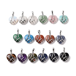 Natural & Synthetic Gemstone Pendants, with Platinum Tone Brass Findings, Cadmium Free & Lead Free, Heart, 25.5x20x8mm, Hole: 8x5mm(G-P471-01P)