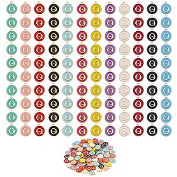 120Pcs 12 Colors Golden Plated Alloy Charms, with Enamel, Enamelled Sequins, Flat Round with Letter, Letter.Q, 14x12x2mm, Hole: 1.5mm, 10pcs/color(ENAM-SZ0001-64Q)