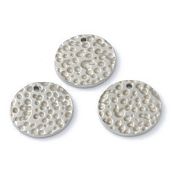 304 Stainless Steel Charms, Textured, Flat Round, Stainless Steel Color, 12x1mm, Hole: 0.8mm(STAS-O145-09P)