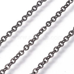 304 Stainless Steel Cable Chains, Soldered, with Spool, Flat Oval, Gunmetal, 2mm, Link: 2.5x2x0.4mm, about 82.02 Feet(25m)/roll(CHS-E018-11B)