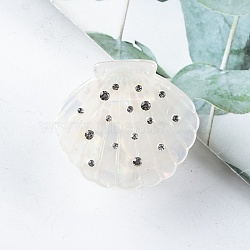 PVC Claw Hair Clips for Women, with Rhinestone, Shell Shape, Beige, 36x42x26mm(PW-WG41057-05)