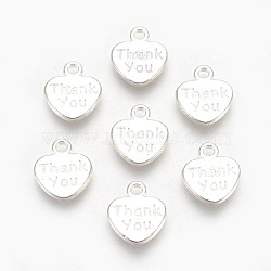 Tibetan Style Alloy Charms, Heart with Word Thank you, Lead Free & Cadmium Free, Silver, 12x11x2mm, Hole: 1.5mm(TIBEP-A15913-S-RS)