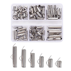 90Pcs 6 Style 304 Stainless Steel Slide On End Clasp Tubes, Slider End Caps, Stainless Steel Color, 6x6~20x4mm, Hole: 3x1.5mm, Inner Diameter: 3mm(STAS-YW0001-20)