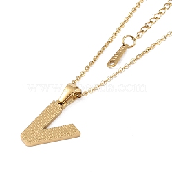 Ion Plating(IP) Initial Letter 304 Stainless Steel Pendant Necklaces, Real 18K Gold Plated, Letter V, 15.87 inch(40.3cm), Pendant: about 17x13.5mm(NJEW-M199-01G-V)