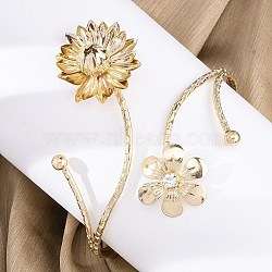 Lotus Alloy Arm Cuff Bangles for Girl Women, with Rhinestone, Golden, Inner Diameter: 3-1/4 inch(8.25cm).(AJEW-A063-01D-G)