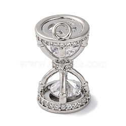 Ion Plating(IP) Brass Micro Pave Cubic Zirconia Pendants, Cadmium Free & Nickel Free & Lead Free, Sand Clock Charms, Platinum, 19.5x10.5x10mm, Hole: 2mm(KK-U042-04P)